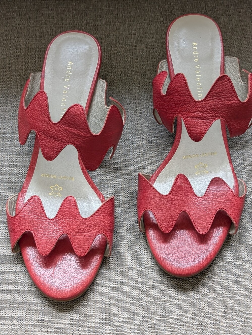 Valentina Red Scalloped Leather Slide Mules